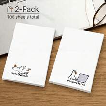 2 Packs 100 Sheets Funny Duck Sticky Notes, Minimalist Cute Self-Adhesive Blank Memo Pads, Desktop Reminder Notes, Office School Home Stationery Supplies - 70x100mm - View 1
