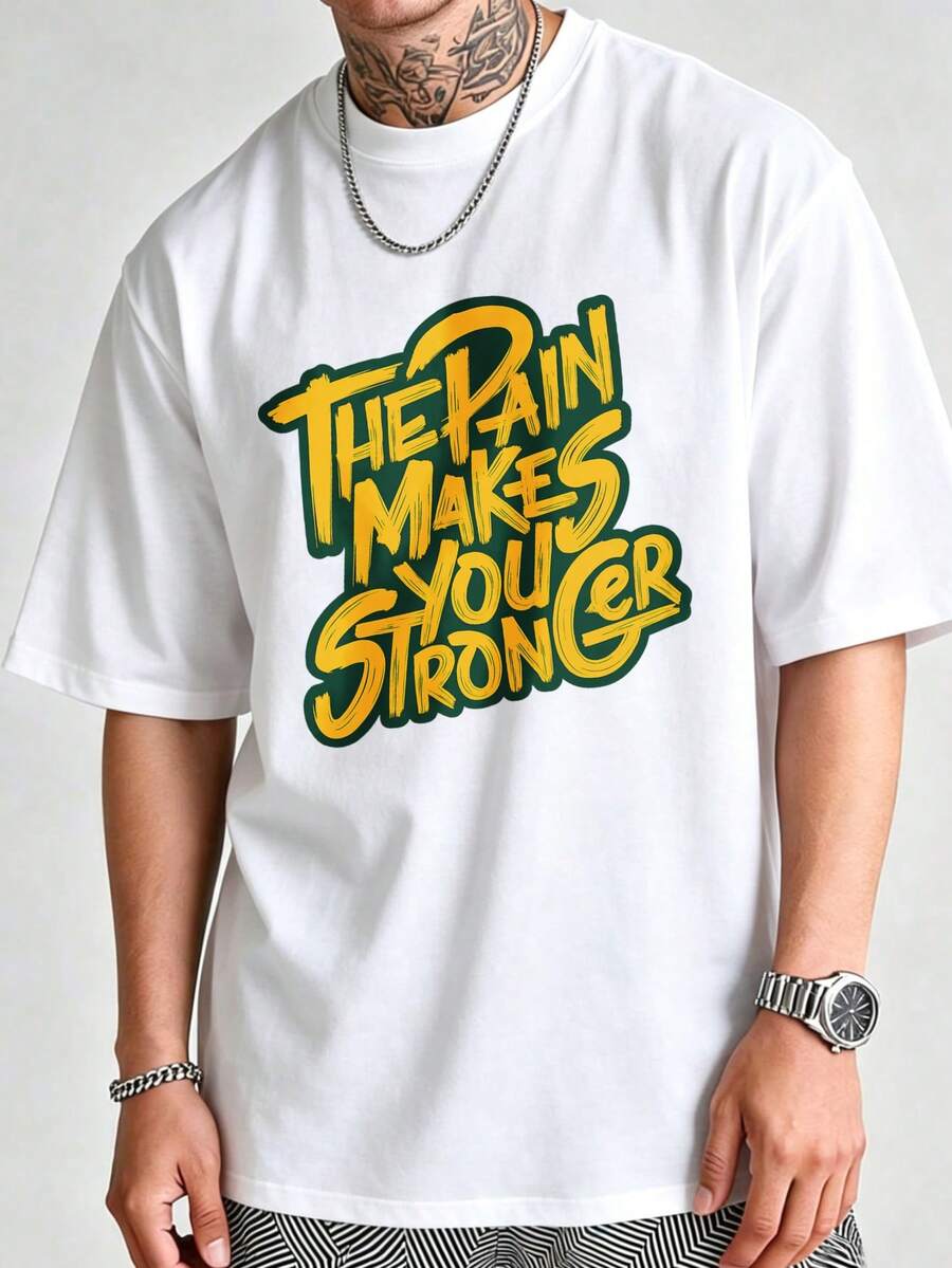La Dolor Te Haceás Fuerte Camiseta Gráfica% Algodón 180 g/² Cuello Redondo Transpirable Corte Regular Ropa Urbana de Verano Camiseta Casual