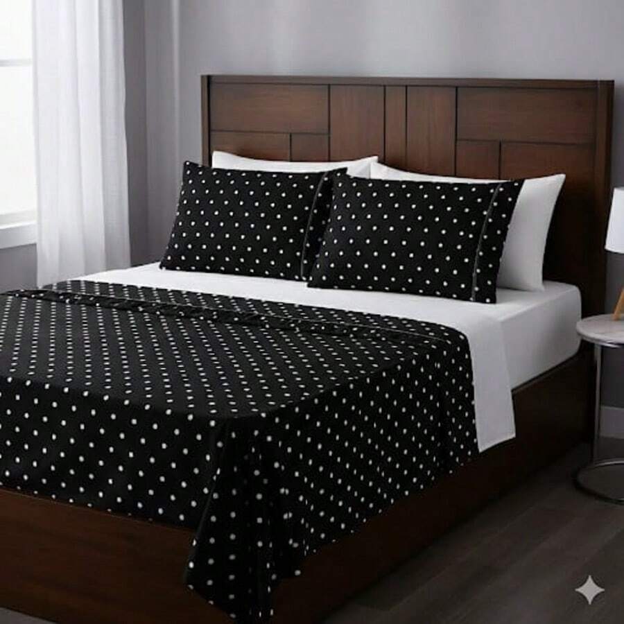 2-Piece Single Bed Sheet Set, Printed 200 Thread Count Percale Fabric, Full Elastic Hem, With Point Palito Pillowcase - 咖啡棕 - 查看 1