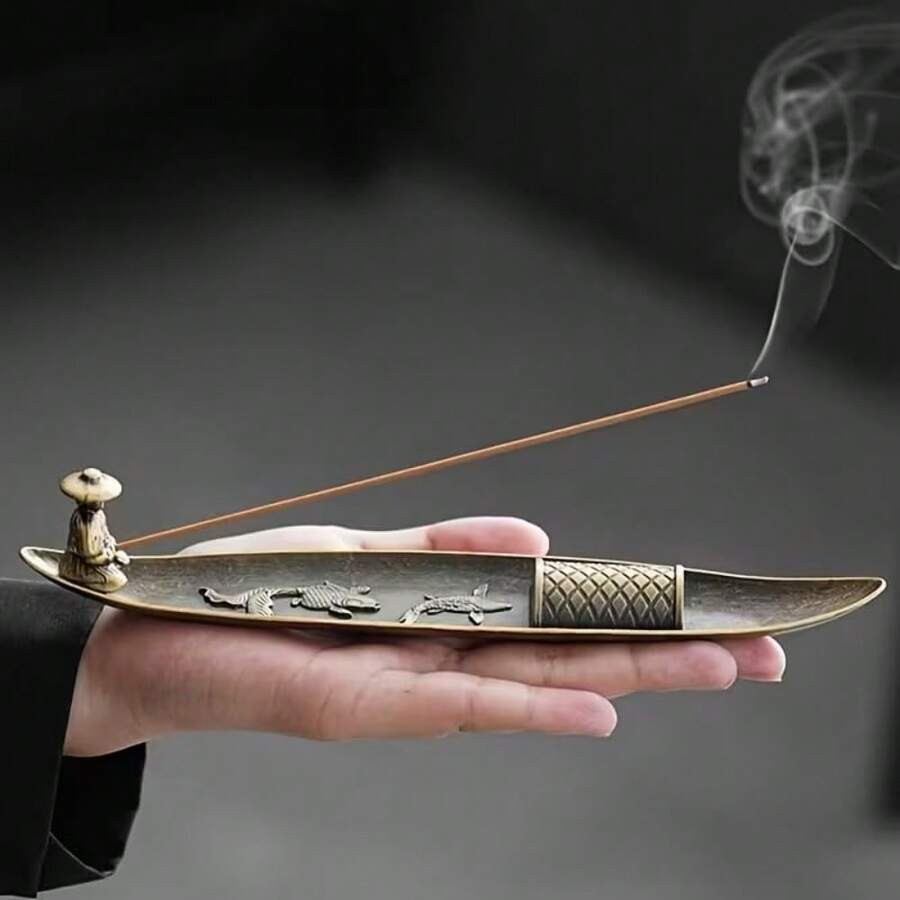 1pc Metal Fisherman Backflow Incense Burner, Zen Design Compatible With Incense Sticks, Aromatherapy Healing, Meditation And Mindfulness, Home Decor, Suitable For Christmas, Halloween, Easter And Other Holiday Gifts And Display - a - View 1