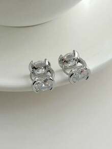 1 par de pendientes de botón redondos de circonita elegantes y de lujo, pendientes minimalistas exquisitos y únicos de nicho, pendientes versátiles para el día a día, pendientes esenciales de alta calidad para mujeres, adecuados para uso diario o fiestas, accesorios de joyería, vacaciones de verano en la playa, viajes, decoración diaria de mujeres, combinación de atuendos, citas, fiestas y otras ocasiones, aniversario, regalos de vacaciones para amigas - Multicolor - Ver 3