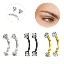 2PCS 16G Clear Cubic Zirconia Internally Thread Curved Barbell Eyebrow Tragus Rings Barbell Body Piercing Jewelry Set - Eyebrow Nail - View 1