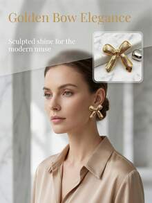Elegant Flowing Bow-Shaped Stud Earrings, 304 Stainless Steel Material, Low Allergy, Perfect Gift For Her - Multicolor - View 2
