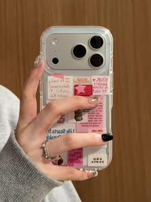 高級英文標籤貓咪手機支架，適用於 14 Pro Max、Apple 16、17，全邊保護防摔保護殼，女性適用，16 Pro Max、15 個性化款 - 粉色 - 查看 2