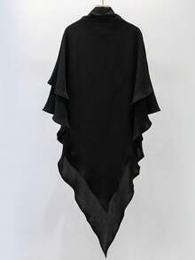 Solid Color Double Layer Ruffle Niqab Headscarf Tie-Up Middle Eastern Veil Breathable Slightly Wrinkled Fabric Prayer Headscarf - Black - View 4