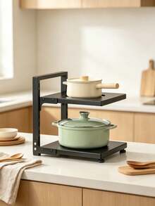 Adjustable Pot Rack Organizer, Multi-Tier Metal Pan Storage Holder For Kitchen Counter & Cabinet, Space-Saving Detachable Cookware Shelf With Height Adjustable Layers, Black Heavy Duty Kitchen Storage Rack For Frying Pans, Stockpots, Dutch Ovens - View 7