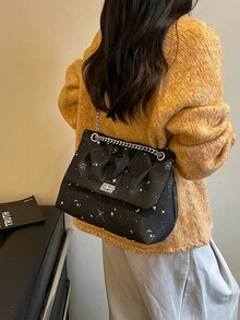 2026 Summer Fashion New Minimalist Star Niche Design Premium Commuter Personalized Chain Tote Shoulder Bag - Black - View 10