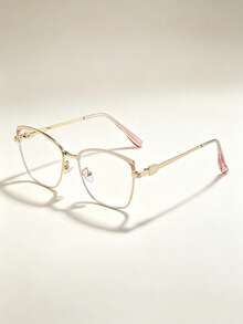 1 Pair Women's Cat Eye Metal Frame Charming Elegant Exquisite Plano Glasses, Suitable For Reading, Gaming, Watching TV, Computer And Phone, Unisex Eyewear Accessory - Clear - View 10