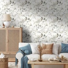 Scandinavian Light Gray Leaf Peel And Stick Wallpaper, Minimalist Botanical Self Adhesive Contact Paper, Waterproof Removable PVC Wall Decor For Bathroom Living Room Cabinet Renovation, Renter Friendly Home Decoration 1 Roll 45x100/200/300/500cm - White - View 2