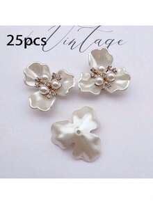 10/5pcs Pearl & Rhinestone Flower Decor Buttons, DIY Craft Accessories For Dress, Hat - White - View 13