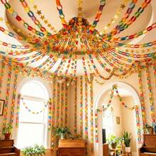 1 Set Chain & Star Garland Set, Rainbow Paper Chain And 52ft Gold Star Decoration, With 492ft Crepe Paper Tassel, Suitable For DIY Crafts, Pride Month, Birthday, Wedding Theme Party - Multicolor - View 6