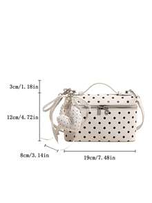 1 buah Tas Bekal Makan Siang Genggam Motif Polkadot Gaya Korea, Tas Bahu Harian Modis (Tanpa Liontin) - Putih - View 6