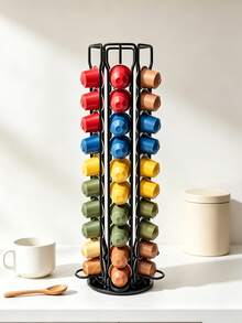 Rotating Coffee Capsule Holder Tower,  60pcs/40pcs Capacity Vertical Black Iron Coffee Capsule Holder, Countertop Pod Storage Rack, Space Saving Coffee Organizer For Kitchen Coffee Bar, Kitchen Countertop Coffee Accessories - View 4