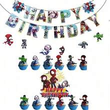 Superhero Theme Party Decoration Set, Cake Toppers And Cartoon Hanging Decorations, Superhero Birthday Scene Decor Supplies - Multicolor - View 8
