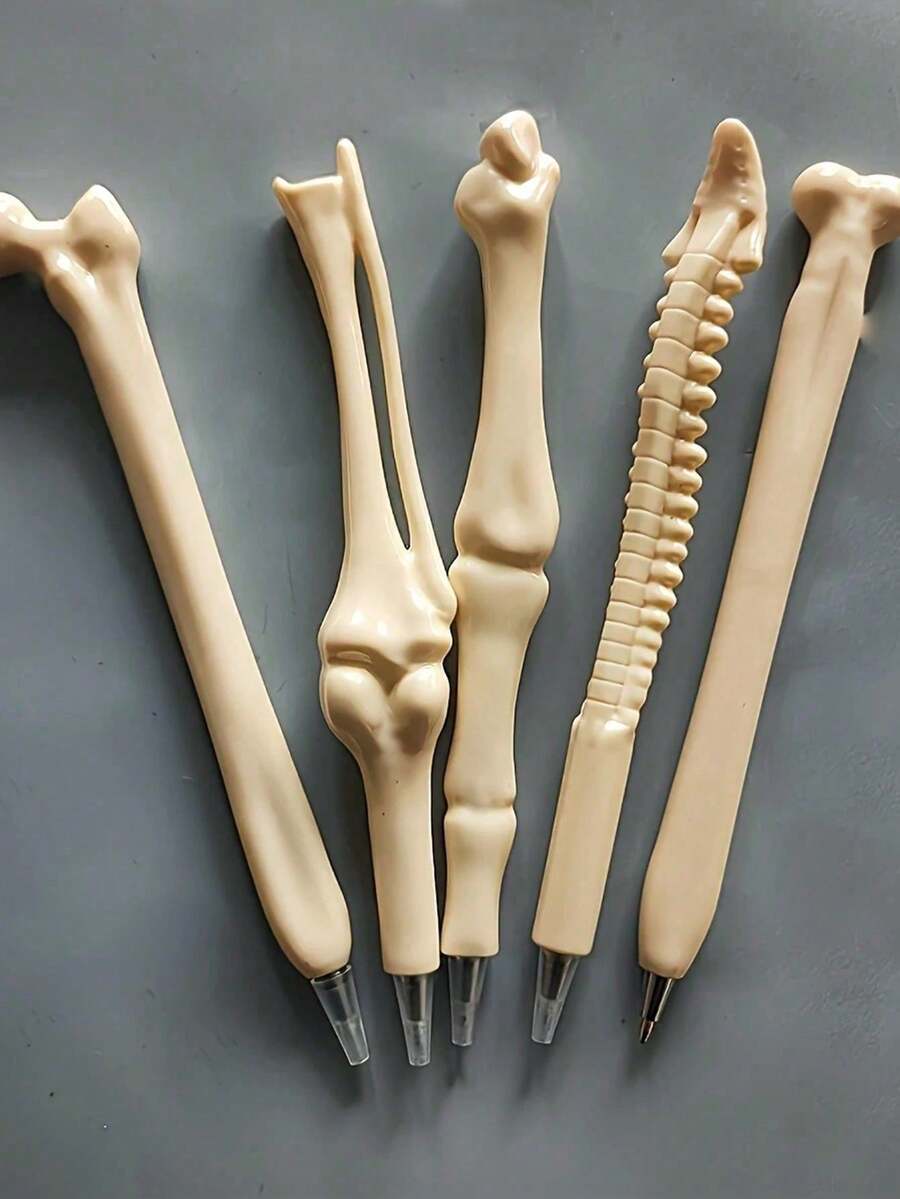 Bone-Shaped Ballpoint Pen, Ergonomic Oval Design, Medium Point Tip, Plastic Material, Retractable, Perfect Gift For Nurses, Doctors, Office Use, Medical Notebook Writing Supplies - White - View 1