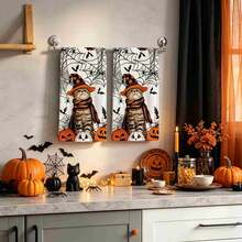 2/4/48pcs Halloween Series Spider Web Witch Cat Pattern Printed Kitchen Towels - Super Soft, Highly Absorbent Polyester Dishcloths And Hand Towels, Perfect For Holiday Decor, Kitchen Decor, Party Decor. - Multicolor - View 3