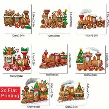 2D Flat 8pcs DIY Acrylic Diamond Art Painting Decor, Adult Diamond Painting Kit Christmas Theme Diamond Painting Hanging Decor Set, Suitable For Christmas Tree Decoration, Christmas Train Pattern Home Decor Craft Kit, Holiday Decoration Gift, Unique Design To Unleash Your Creativity And Imagination, A Perfect Piece Of Art Suitable For Decorating Doors, Windowsills And As A Christmas Gift! - View 7