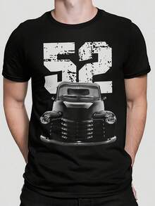 1952 Chevy 3100 Pick Up Truck Front View With Year T Shirt - 黑色 - 查看 1
