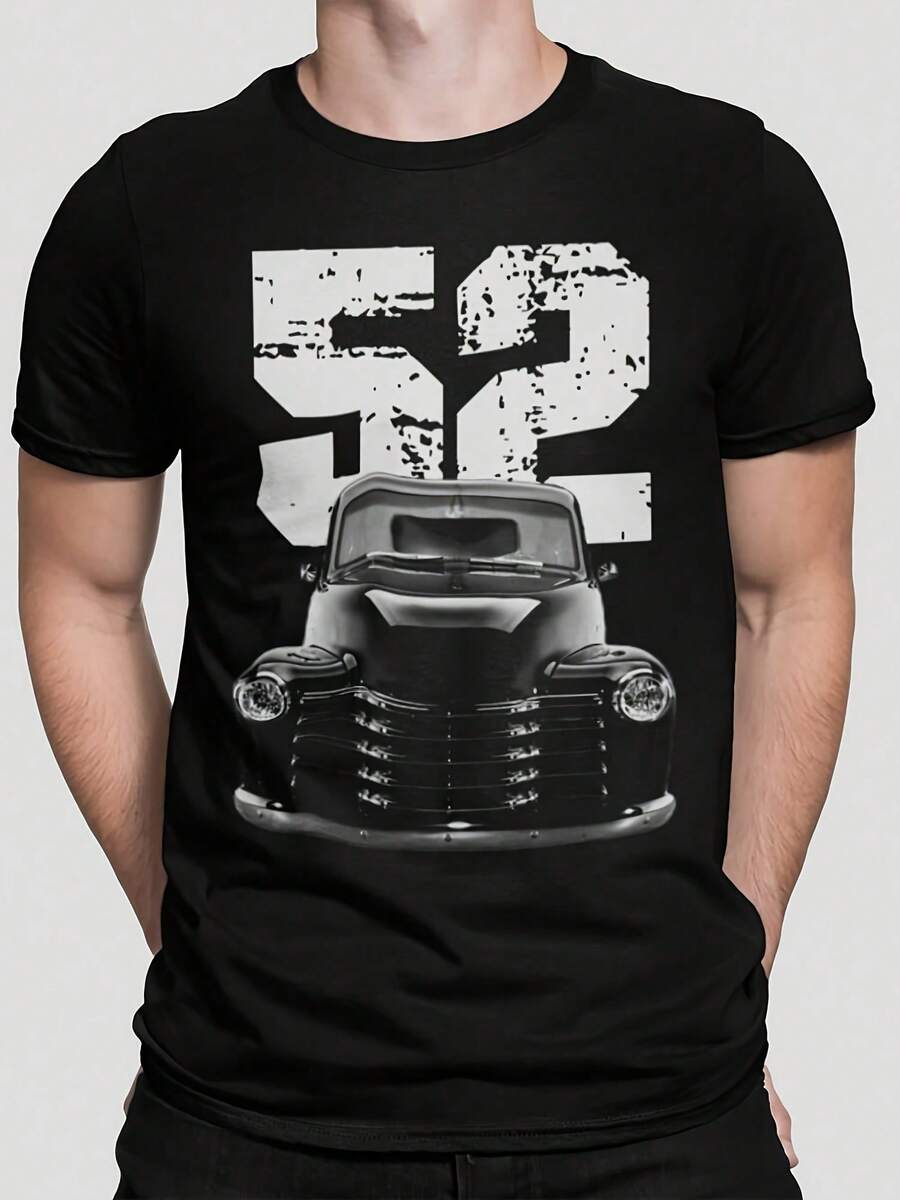 1952 Chevy 3100 Pick Up Truck Front View With Year T Shirt - 黑色 - 查看 1