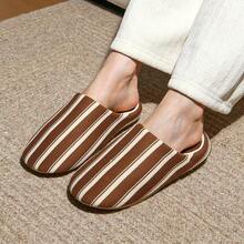 XIXITIAO Minimalist Wide Stripe Comfortable Lightweight Home Slippers Vintage Soft Sole Flat Slippers - Brown Wide Stripes - View 5