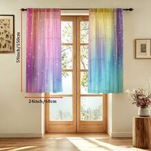 2 Stück weiche Regenbogen-Stern-Dekoration-Vorhänge, Stangendesign, geeignet für Schlafzimmer, Wohnzimmer und Bürodekoration, Polyester-Material, Digitaldruck, Heimdekoration, maschinenwaschbar, gute Lichtdurchlässigkeit, 2D-Flachdruck, 90 g/m² - Verschiedenfarbig - Übersicht 12