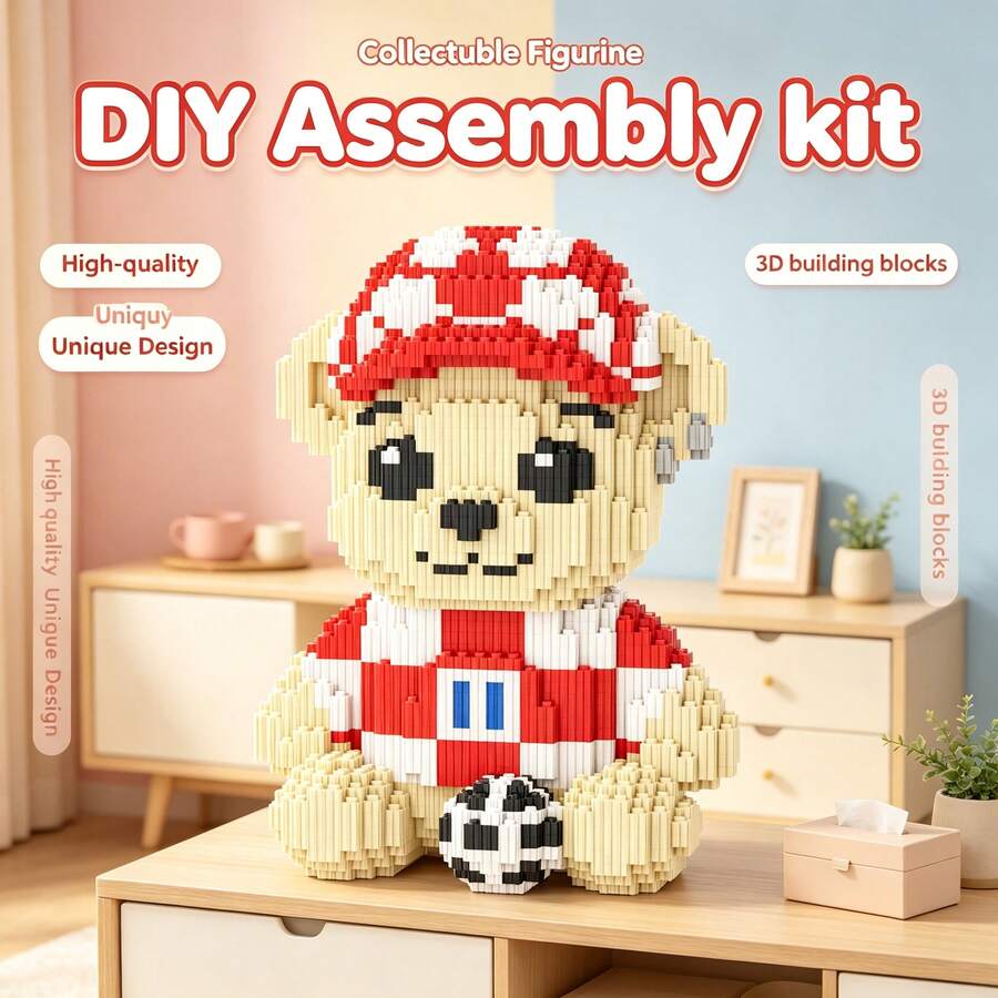 This 2280-Piece Building Block Soccer Bear Is Cute And Adorable, Making It A Perfect Gift And An Excellent Choice For Couples And Parents. The Assembly Difficulty Is High. It's A Perfect Gift For Christmas, Halloween, And The Back-To-School Season. - Multicolor - View 1