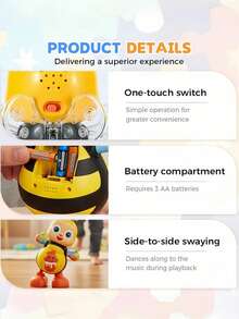 電動跳舞蜜蜂玩具，附音樂與燈光，互動式動物玩具，可動眼睛，早教感官玩具，適合男嬰女嬰的發光跳舞玩具 - 彩色 - 查看 10