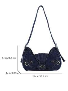 Nicekee Retro Multifunctional Shoulder Bag Flip Cover Decoration Design, Adjustable Shoulder Straps, Simple And Stylish Personalized Underarm Bag. - Blue - View 6