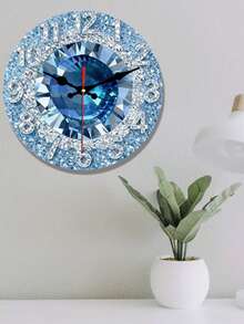 1pc 2D Flat Shiny Blue Crystal Silent Swiss Round Quartz Wooden Wall Clock, Design Pattern Style, Suitable For Decorating Bedroom, Living Room, Office, Kitchen And Coffee Shop, 10/12 Inch (AA Battery Not Included), Perfect Christmas Gift - Multicolor - View 6