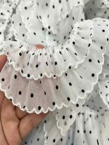 1 Yard White Polka Dot Double Layer Ruffle Lace DIY Clothing Sewing Decor Doll Clothes Accessories Headpiece - Double Layer - View 5