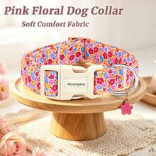 Girl Colorful Floral Print Dog Collar, Adjustable Buckle, Skin-Friendly Non-Choking, Universal For Small, Medium And Large Dogs, Pet Decorative Neck Collar, Qixi Festival, Easter, Holiday Dress-Up Accessory - Pink - View 1