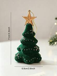 1PC Cozy Vintage Velvet Flocked Mini Christmas Tree Shaped Tabletop Figurine, Gold Star Topper Glitter Snowflake Detail Hanging Tree Decor, Festive Desktop Craft Ornament Pendant For Christmas Xmas Dinner Table Mantle Winter Room - Multiple Styles - View 10