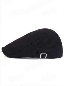 1pc Men's Beret Flat Cap, Outdoor Sun Protection Casual Hat, Suitable For Autumn/Winter - Black - View 2