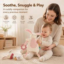 2Pcs Cute Rabbit Baby Comfort Gift Set, Soft Plush Bunny Security Lovey Blanket & Bead Hand Shaker Rattle, Infant Sensory Calming Toy, Ideal Newborn Shower Gift - Multicolor - View 10