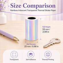 Rainbow Iridescent Transparent Thermal Sticker Paper Rolls, 53X25Mm Self-Adhesive PET Label Paper For Mini Thermal Printers, Oil-Resistant Scratch-Resistant Sticker Paper For Journals, Gift Packaging, Home Organization, Paper Solely - View 5