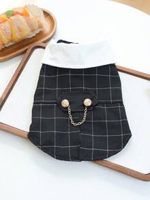 PETCIRCLE 1件裝寵物衣服 小狗幼犬貓咪可愛寵物設計上衣輕量透氣服飾黑色格紋燕尾服 - 彩色 - 查看 3