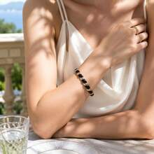 ORNAPEADIA 1 chiếc vòng tay cuff hở nữ mạ vàng tráng men đen, phụ kiện đi biển mùa hè đa năng, phù hợp đeo hàng ngày/làm quà tặng - SZ60895-2 - Xem 2