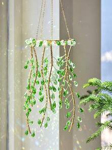 1pc Gold Frame Emerald Green Teardrop Crystal Vine Suncatcher, Hanging Beaded Branch Window Prism Rainbow Catcher, Bohemian Style Bedroom Wall Garden Home Decor Ornament Gift - Multicolor - View 3