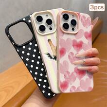 3pcs Polka Dot Heart Stripe Element TPU Shockproof Full Coverage Precise Protective Case Compatible With Apple 11/12/13/14/15/16/17 Pro Max - Multicolor - View 5