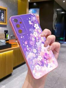 1 buah Casing Pelindung Kamera Ponsel Motif Bunga Ungu & Merah Muda, Dicetak UV, Kompatibel dengan Model /Galaxy/Android - Berwarna merah muda - View 4