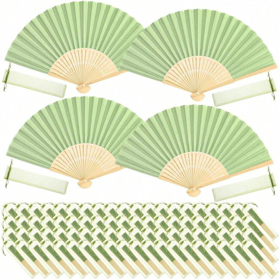 20/10/2 Pcs Elegant Green Wedding Party Silk Hand Fans, Bride Handheld Folding Fans, Bamboo Handheld Folding Fans, Suitable For Bridal Shower, Bridesmaid Gifts, Party Decoration Perfect Summer Accessory