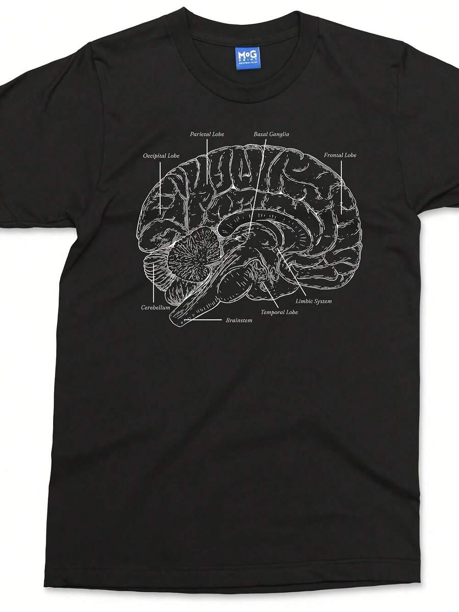 Brain Anatomy T-Shirt - Science Medical Student Tee Teacher Professor Gift Shirt New Classic Printed T-Shirt - 黑色 - 查看 1