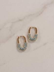 1 Pair Turquoise Rhinestone U-Shaped Earrings, Gold Plated Clip-On Earrings, Daily Jewelry Gift For Women - Multicolor - View 4