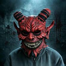 Halloween Horror Latex Mask Collection Mask Pumpkin Smiling Ghost Face Mask Red Devil Satan Horns Mask Curse Style White Hair Female Ghost Witch Mask Bar Party COS Performance Props - View 4