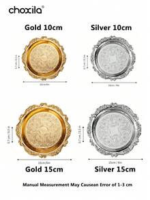 choxila 1个/6个装金属托盘带支架，圆形杯垫带支架，装饰盘带支架，迷你托盘，适用于蛋糕、水果、糖果、坚果，金属杯垫，适用于酒吧、家居、厨房、咖啡桌（金色） - 金色 - 查看 11