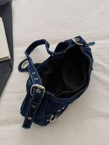Nicekee Retro Multifunctional Shoulder Bag Flip Cover Decoration Design, Adjustable Shoulder Straps, Simple And Stylish Personalized Underarm Bag. - Blue - View 10