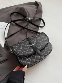 SHIMEINI New Fashion Printed Buckle Decor Shoulder Crossbody Bag, Retro Style Saddle Bag, Women's Daily Use, Work Commute, Vacation Travel, Holiday, - Black - View 5