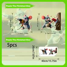 1/3/5pcs Funny Mouse Static Glass Window Cling Sticker, No Glue Removable Decal With Mouse Engage In Sabotage Window Film For Home Living Room Sliding Glass Window Door - Naughty Mouse Window Sticker - View 10