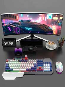 Ergonomic Wired Gaming Keyboard, Pressure Resistant Metal Frame, Removable Magnetic Hand Support, Rainbow Breathing Light, Multicolor Keycaps Desktop Keyboard With Phone Stand For Gamers Home Office Use - View 2