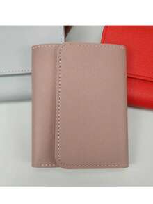 1 pieza,Cartera de mujer de unicolor de cuero PU con tres pliegues, botón de presión, mini monedero para tarjetas con ventana para identificación - Multicolor - Ver 13
